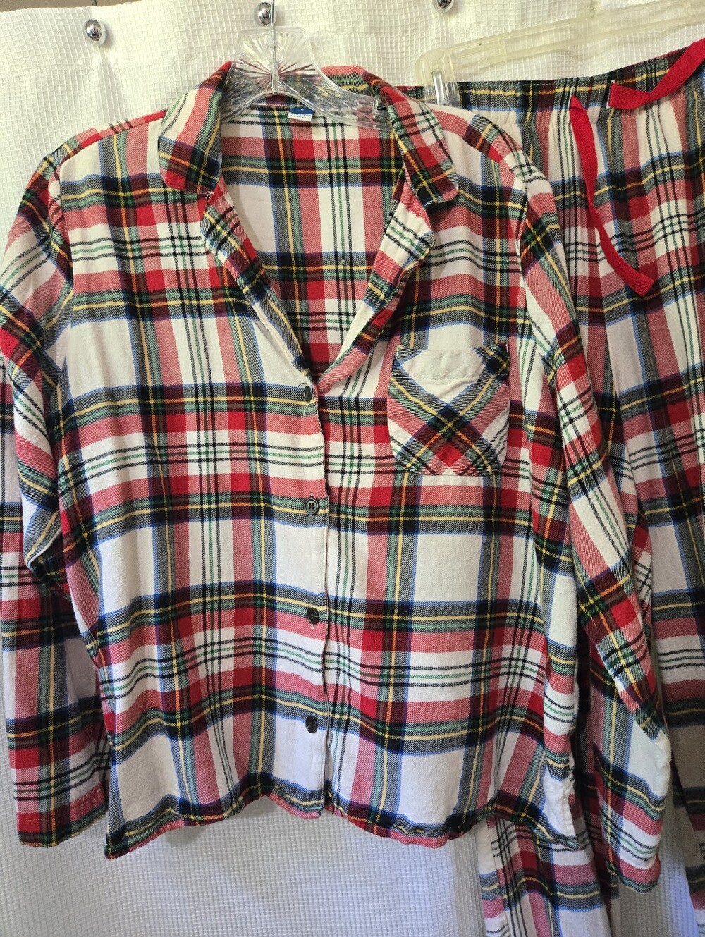 Red Plaid Button-Up Pajama Top and Pants Set